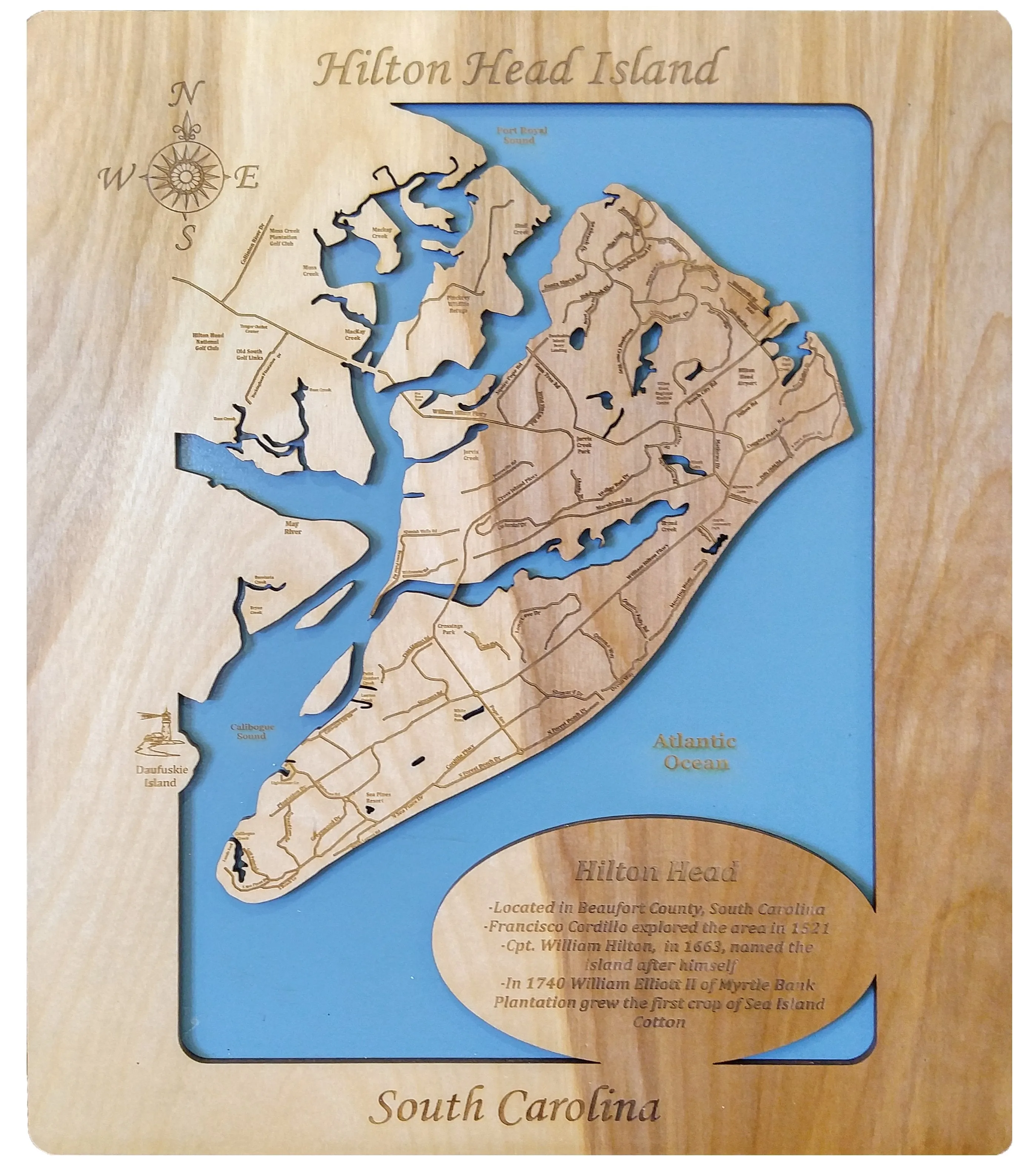 Hilton Head Island, South Carolina - laser cut wood map