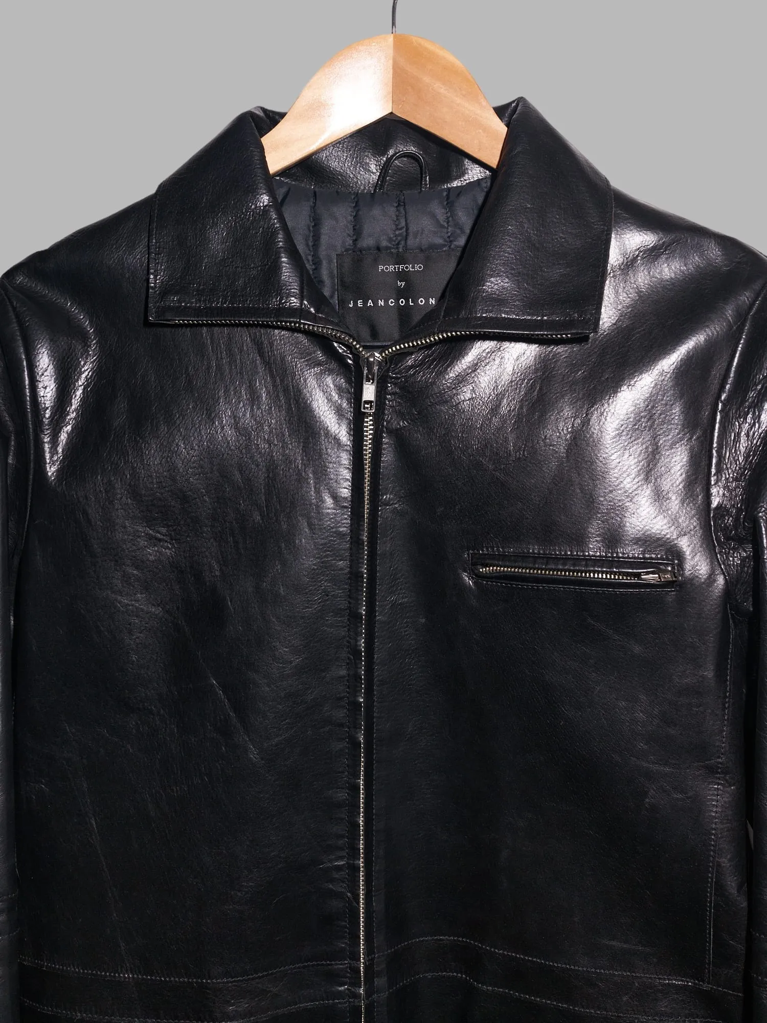 Jean Colonna shiny black high neck zipped leather coat