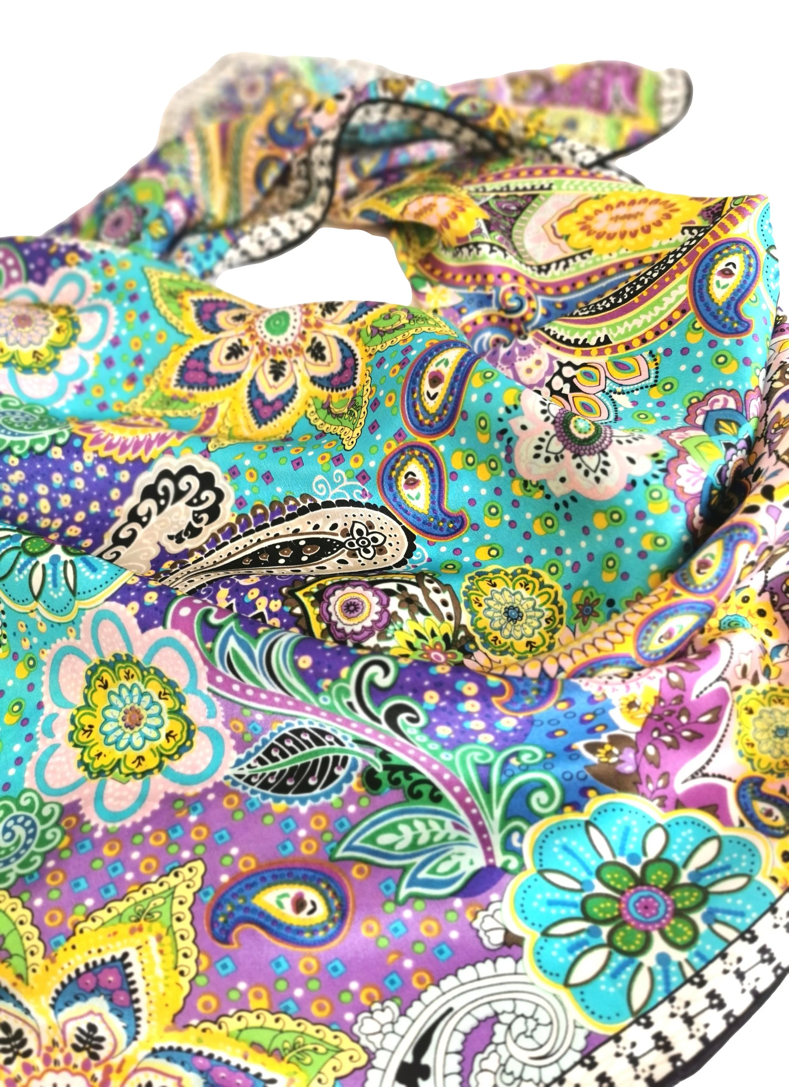 Large Square Silk Scarf Blue Theme Paisley Print SZD107