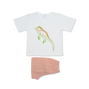 LEON BOYS' PAJAMA SET WHITE WITH ORANGE SHORTS