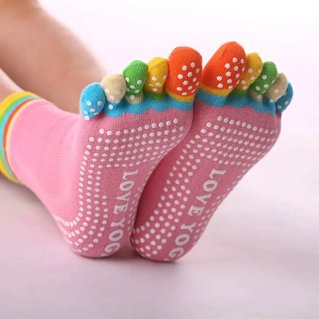 Love Yoga Rainbow Pink Toe Socks (Adult Medium - Women's Shoe Sizes 5-10)