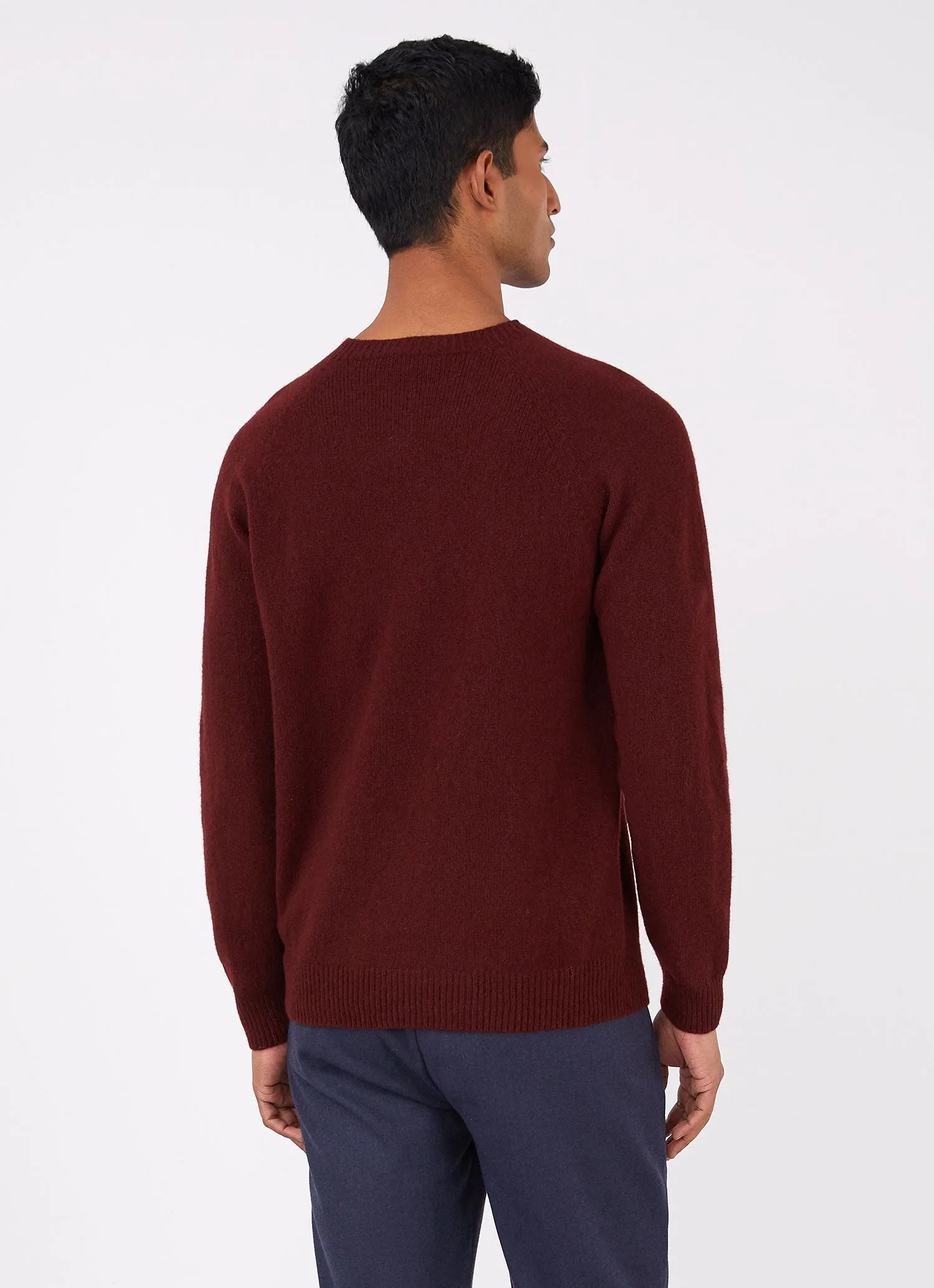 Men's Lambswool Crew Neck Jumper in Port