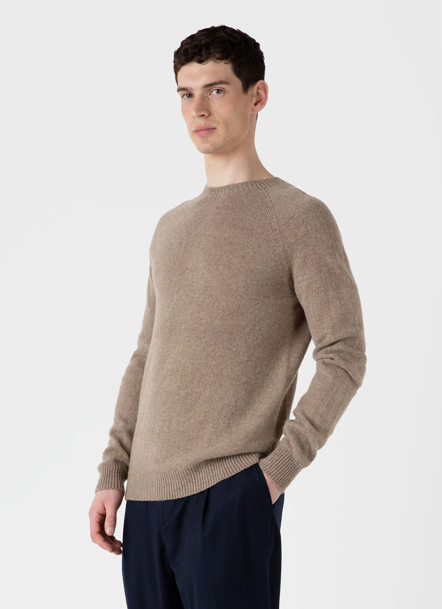 Men's Lambswool Crew Neck Jumper in Sandstone