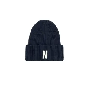 Merino Lambswool Rib N Logo Beanie Dark Navy