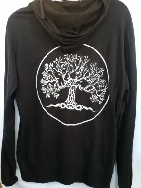 Tree of Life Long Sleeve Zip up T-Shirt Hoodie- Black