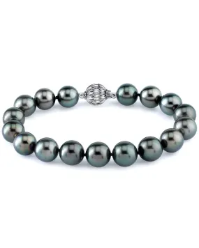 True Round Black Tahitian Pearl Bracelet, 9.0-10.0mm - AAA Quality