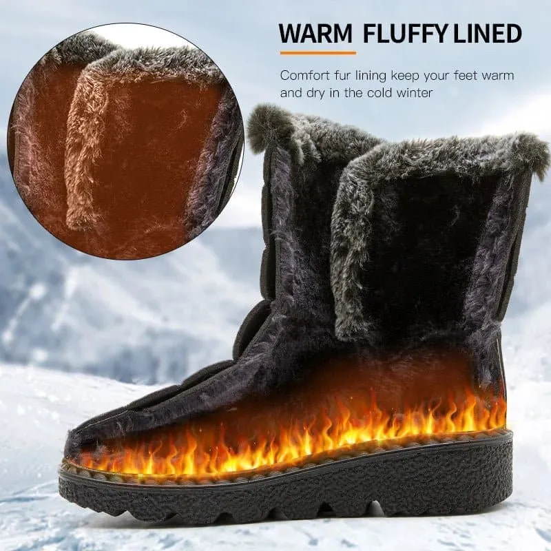 Waterproof Winter Boots for Women - Cozy Plush Lining, Slip-On, Faux Fur, Flat Heel