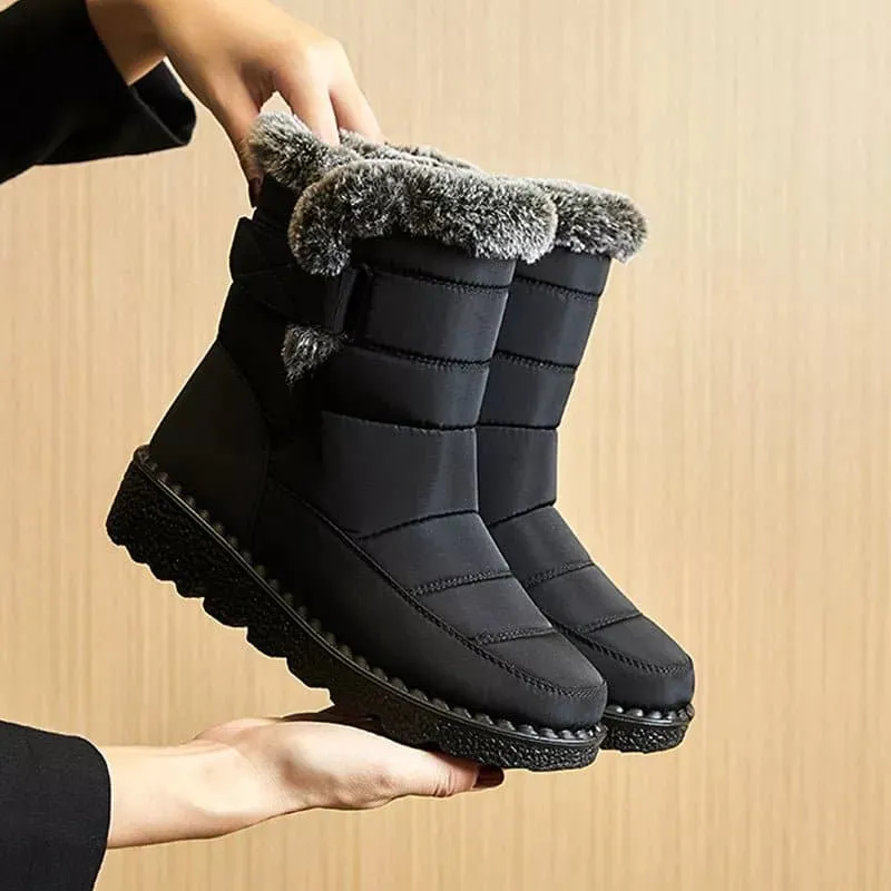 Waterproof Winter Boots for Women - Cozy Plush Lining, Slip-On, Faux Fur, Flat Heel