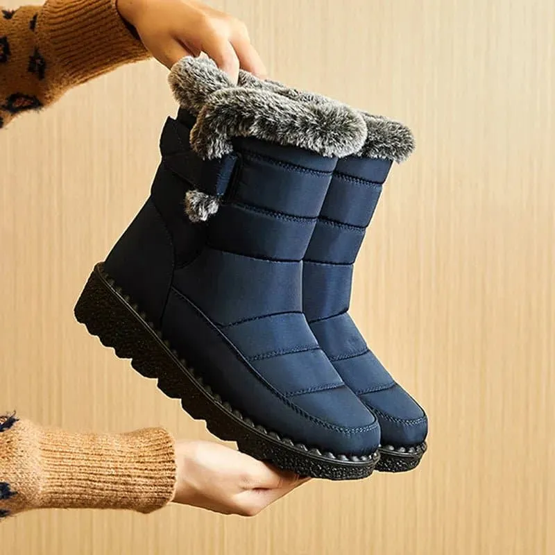 Waterproof Winter Boots for Women - Cozy Plush Lining, Slip-On, Faux Fur, Flat Heel