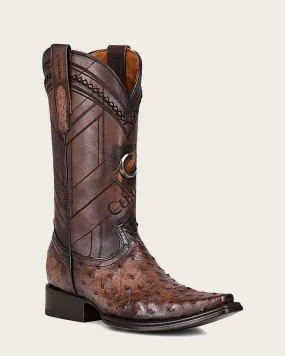 Western dark brown ostrich boot