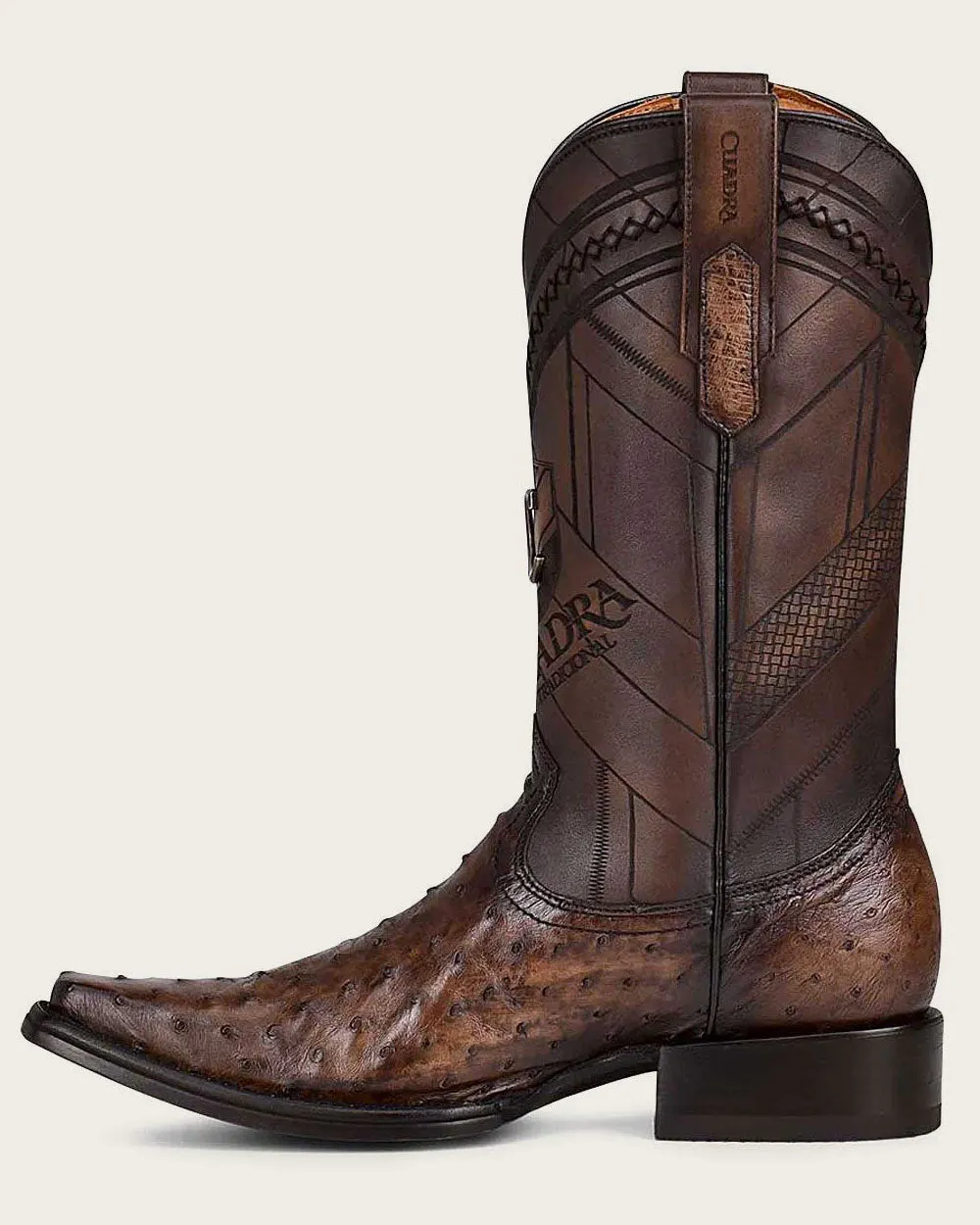 Western dark brown ostrich boot